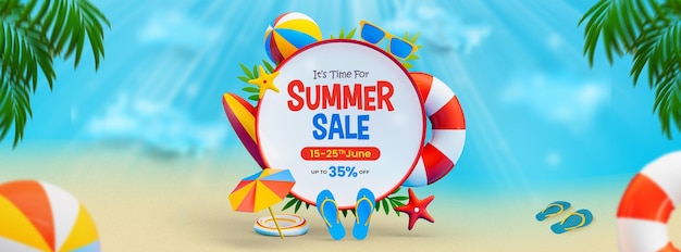 Plantilla de portada de Facebook para la venta de verano con coloridos elementos de playa