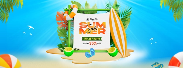 Plantilla de portada de Facebook para la venta de verano con coloridos elementos de playa