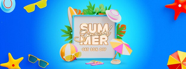 Plantilla de portada de Facebook para la venta de verano con coloridos elementos de playa