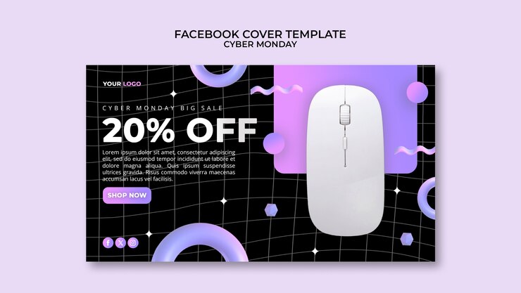 PSD gratuito plantilla de portada de facebook de ventas de cyber monday