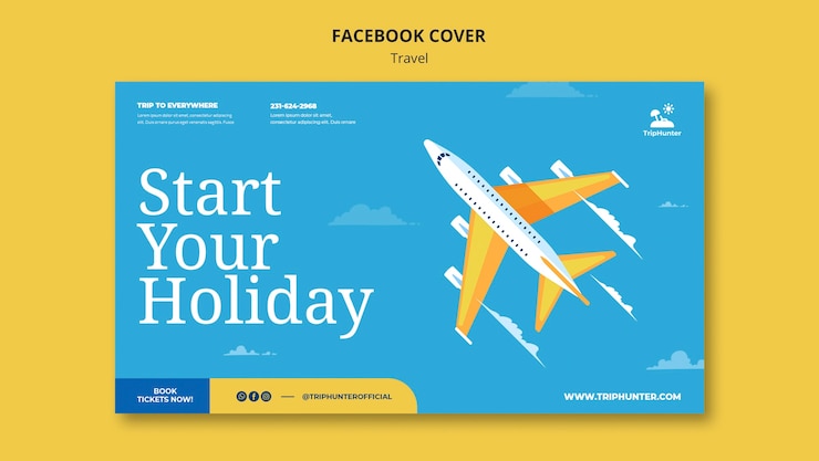 PSD gratuito plantilla de portada de facebook de viajes de diseño plano