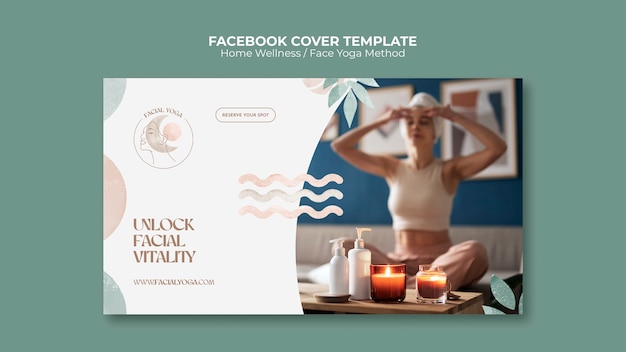 PSD gratuito plantilla de portada de facebook para el yoga casero en acuarela