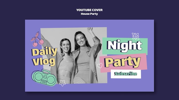 PSD gratuito plantilla de portada de la fiesta de la casa en youtube