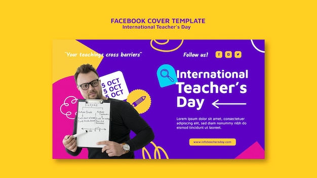 Plantilla de portada de redes sociales para la celebración del día del maestro