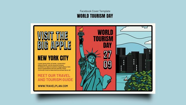 Plantilla de portada de redes sociales para la celebración del día mundial del turismo