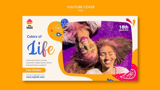 PSD gratuito plantilla de portada de redes sociales para la celebración del festival holi