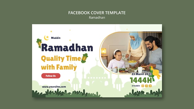 Plantilla de portada de redes sociales para celebración de ramadán