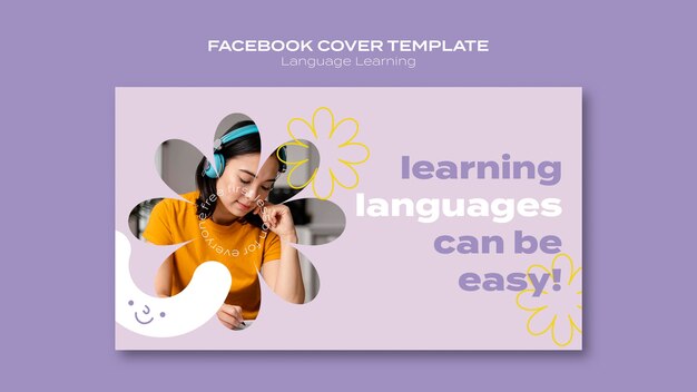 Plantilla de portada de redes sociales de clases de aprendizaje de idiomas