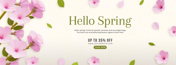 PSD gratuito plantilla de portada de redes sociales de flor de cerezo de primavera hola