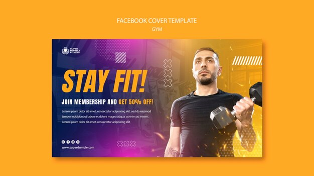 PSD gratuito plantilla de portada de redes sociales de gimnasio y fitness