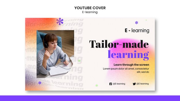 Plantilla de portada de youtube de aprendizaje electrónico degradado