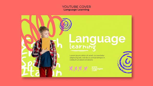 Plantilla de portada de youtube de aprendizaje de idiomas
