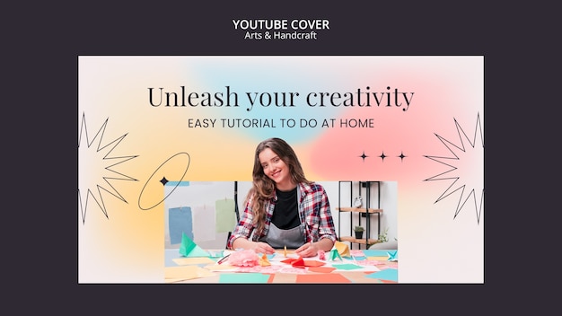Plantilla de portada de youtube de artes y manualidades para niños con colores degradados