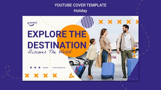 Plantilla de portada de youtube de aventura de vacaciones de diseño plano
