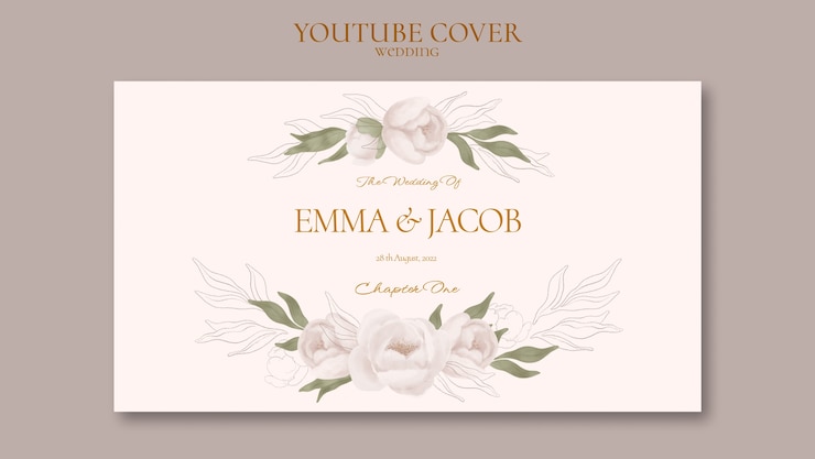 PSD gratuito plantilla de portada de youtube de boda floral en acuarela
