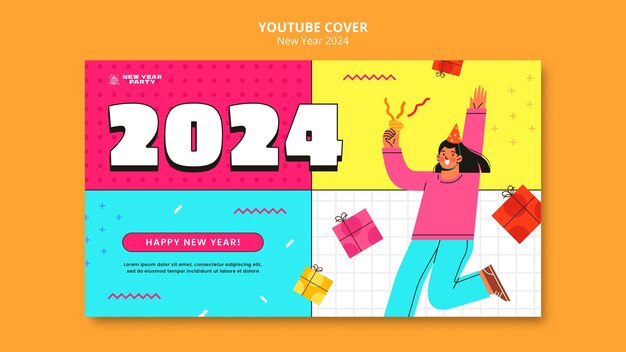 Plantilla de portada de youtube de celebración del año nuevo 2024