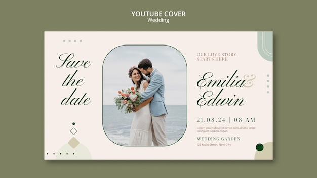 PSD gratuito plantilla de portada de youtube para celebración de boda