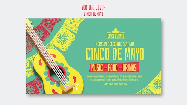 Plantilla de portada de youtube para la celebración del cinco de mayo