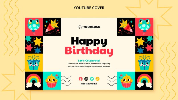Plantilla de portada de youtube de celebración de cumpleaños para niños
