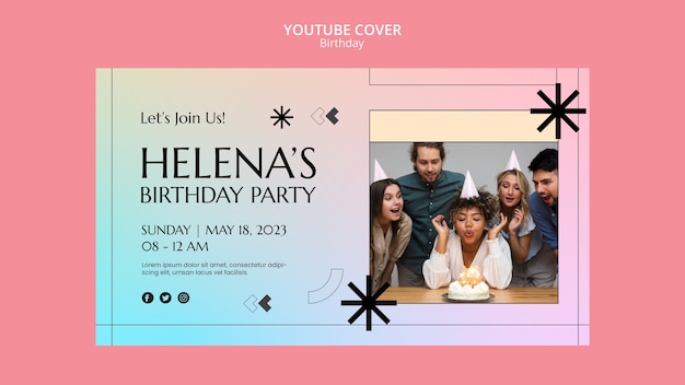 PSD gratuito plantilla de portada de youtube de celebración de cumpleaños