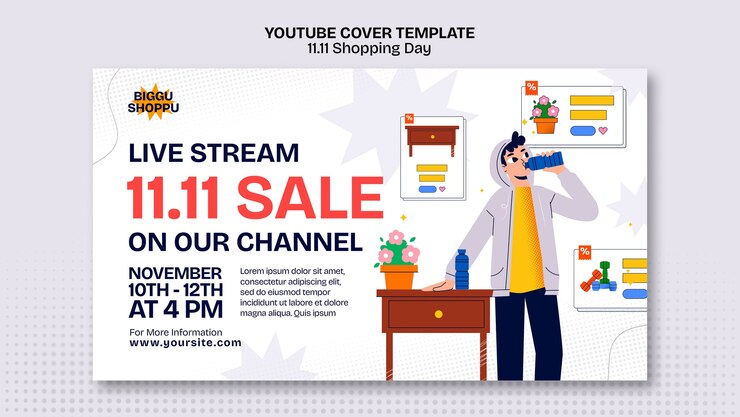 PSD gratuito plantilla de portada de youtube de celebración del día de compras