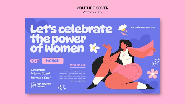 Plantilla de portada de youtube de celebración del día de la mujer