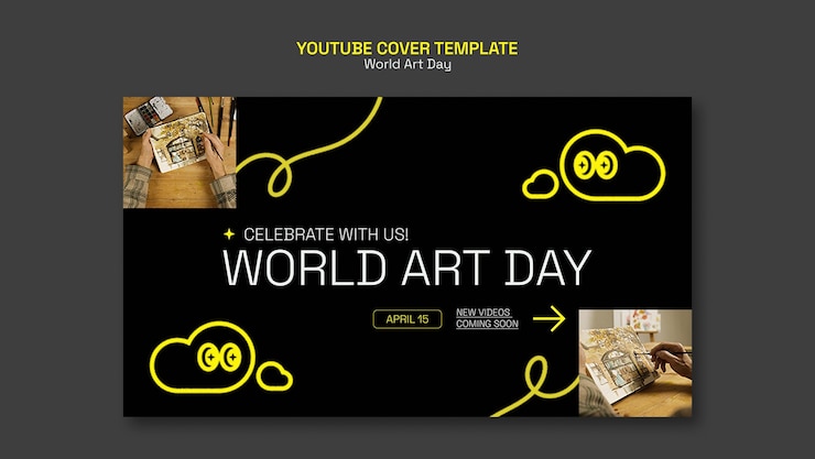 PSD gratuito plantilla de portada de youtube para la celebración del día mundial del arte