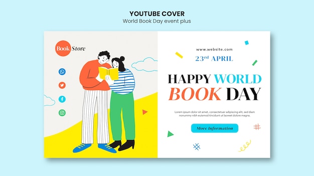 PSD gratuito plantilla de portada de youtube de celebración del día mundial del libro