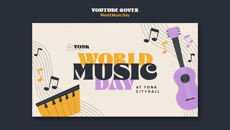 PSD gratuito plantilla de portada de youtube para la celebración del día mundial de la música