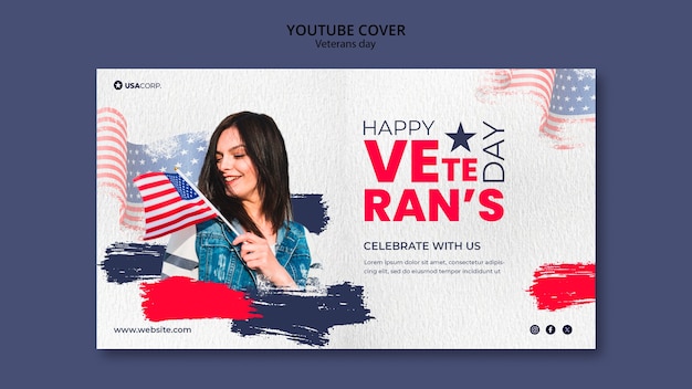 PSD gratuito plantilla de portada de youtube para celebración del día de los veteranos