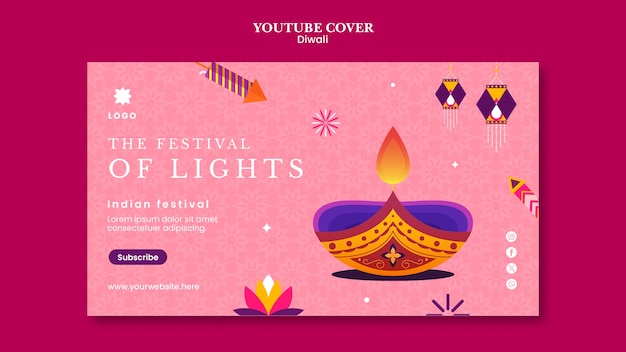 PSD gratuito plantilla de portada de youtube para la celebración de diwali