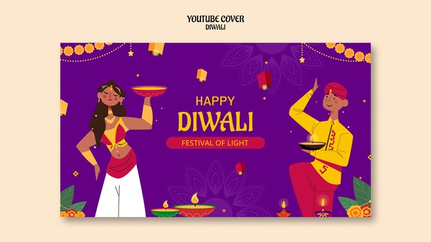 plantilla de portada de youtube para la celebración de Diwali