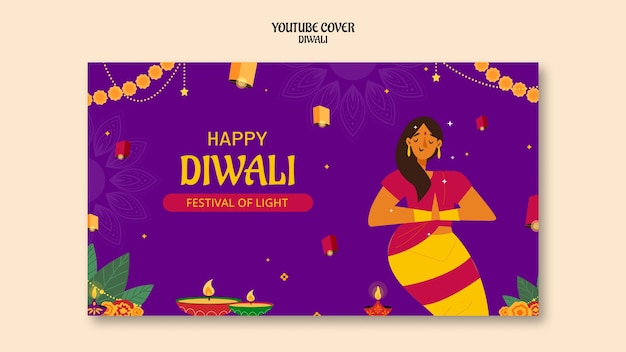 plantilla de portada de youtube para la celebración de Diwali
