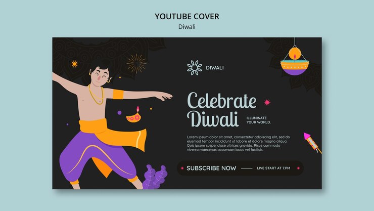 PSD gratuito plantilla de portada de youtube para la celebración de diwali