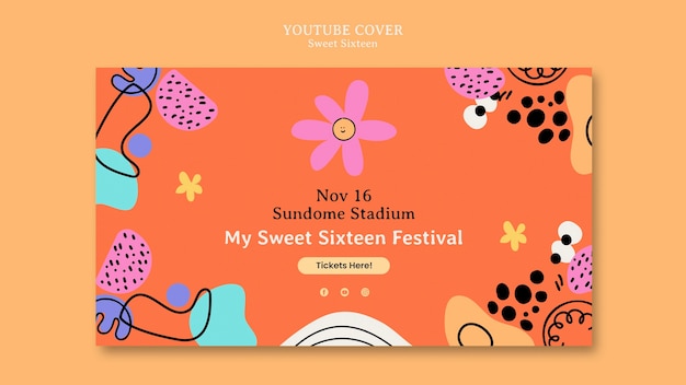 Plantilla de portada de youtube de celebración de dulces 16