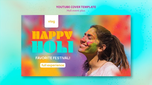 PSD gratuito plantilla de portada de youtube de celebración del festival holi