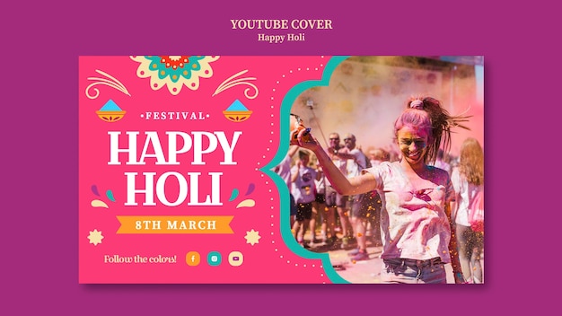 PSD gratuito plantilla de portada de youtube de celebración del festival holi