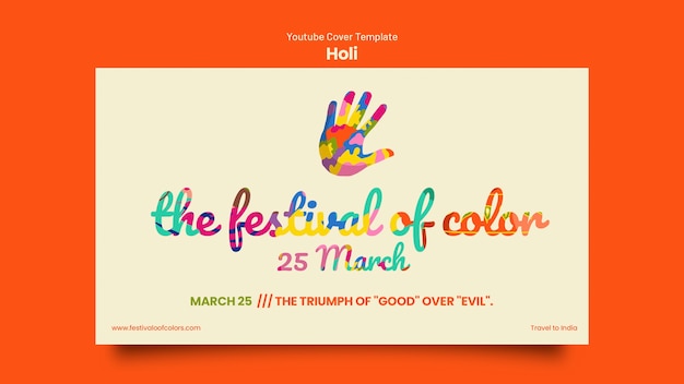 Plantilla de portada de youtube de celebración del festival holi