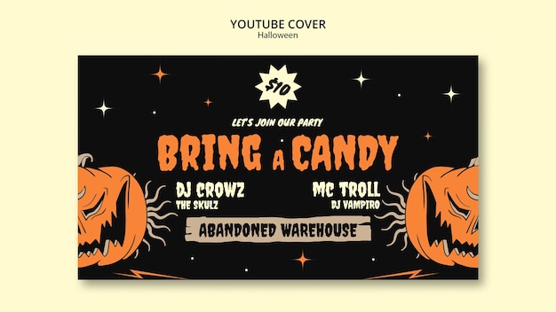 Plantilla de portada de youtube para la celebración de halloween