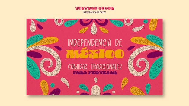 Plantilla de portada de youtube para la celebración de la independencia de méxico