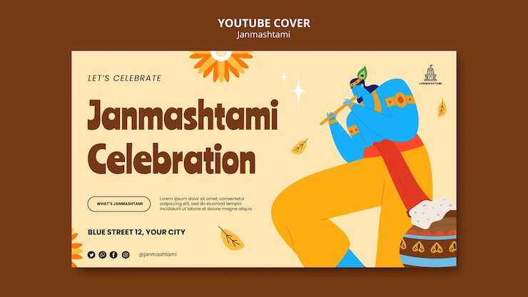 PSD gratuito plantilla de portada de youtube para la celebración de janmashtami