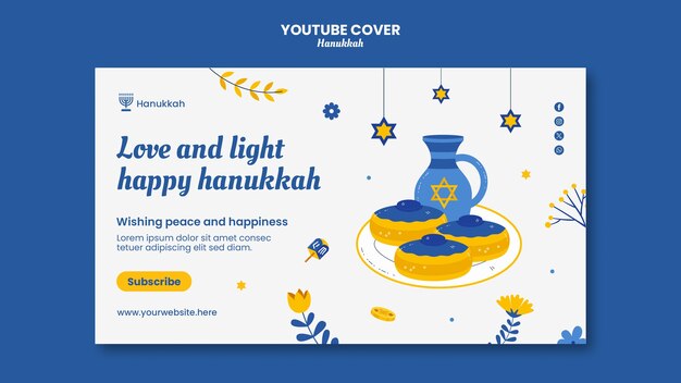 PSD gratuito plantilla de portada de youtube para la celebración judía de hanukkah