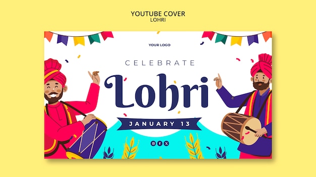 PSD gratuito plantilla de portada de youtube de la celebración de lohri