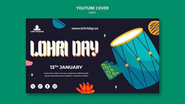 PSD gratuito la plantilla de la portada de youtube de la celebración de lohri