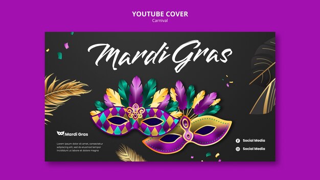 plantilla de portada de youtube para la celebración del Mardi Gras