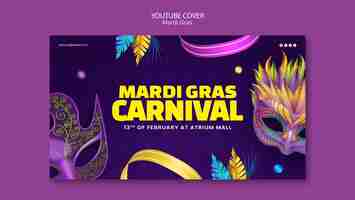 PSD gratuito plantilla de portada de youtube para la celebración del mardi gras