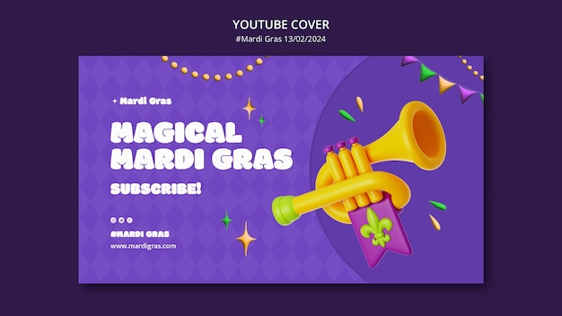 Plantilla de portada de youtube para la celebración del mardi gras