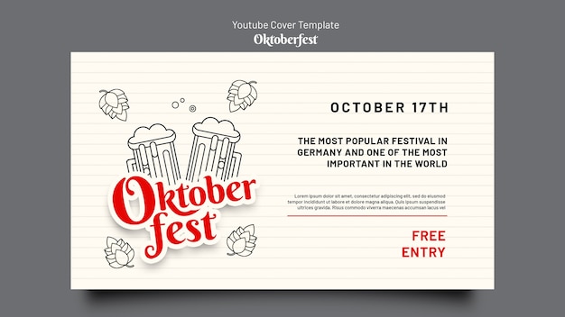 PSD gratuito plantilla de portada de youtube para la celebración del oktoberfest