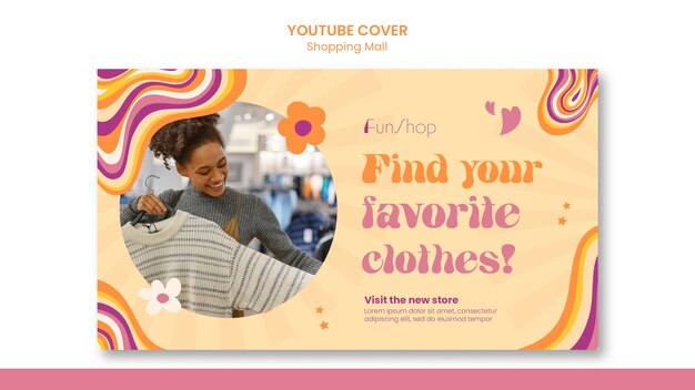Plantilla de portada de youtube de centro comercial de diseño plano