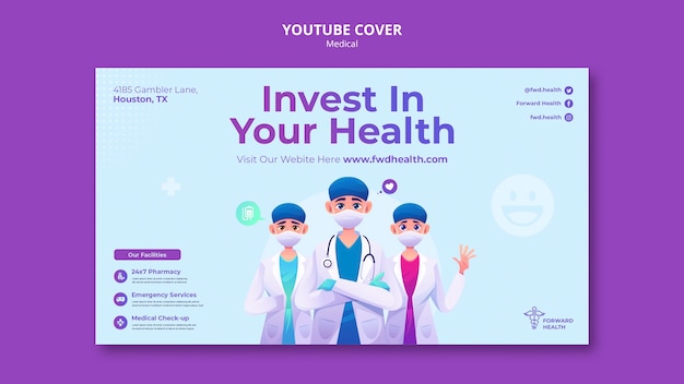 PSD gratuito plantilla de portada de youtube de chequeo y cuidado de la salud